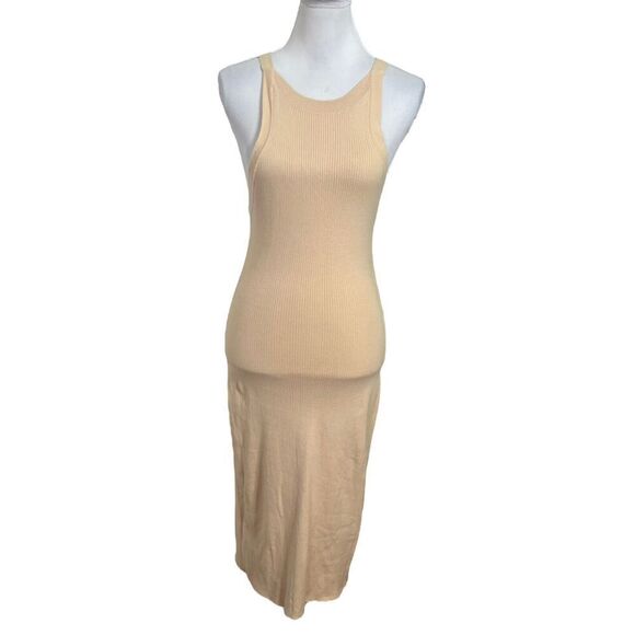 SNDYS Lucid Dress Ribbed Knit Midi Sleeveless Slit Sand Women’s Small Cotton - Picture 2 of 10